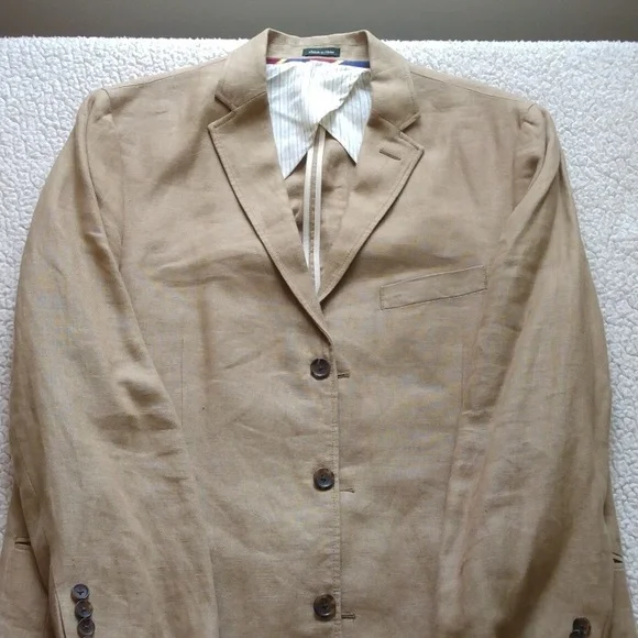 J Crew Tan Unlined Irish Linen 3 Button Sport Jacket44R